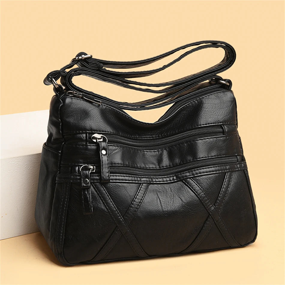 High Quality Women's Soft PU Leather Shoulder Bags Multi-Layer Pockets Classic Crossbody Bag Luxury Designer Handbags and Purses