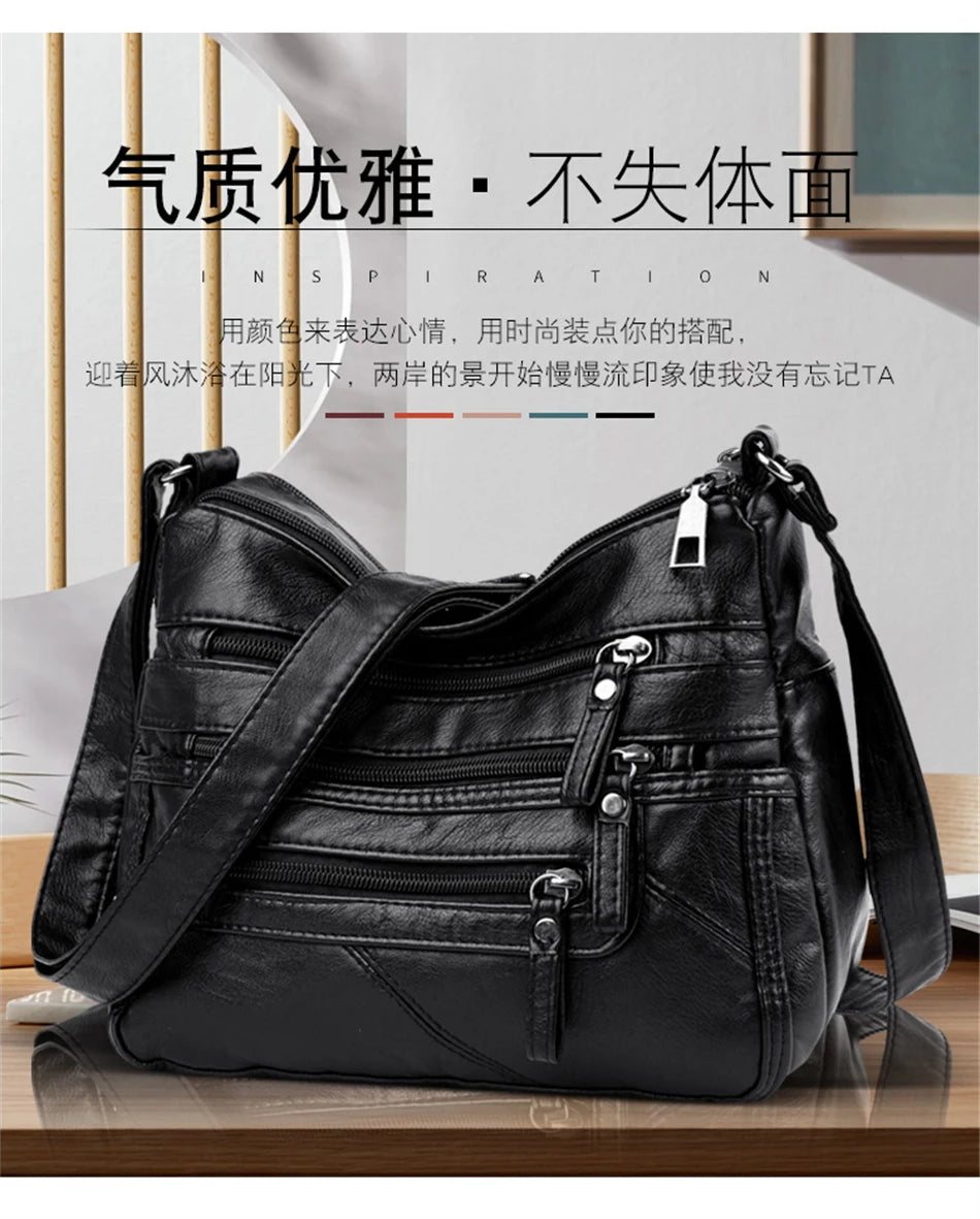 High Quality Women's Soft PU Leather Shoulder Bags Multi-Layer Pockets Classic Crossbody Bag Luxury Designer Handbags and Purses