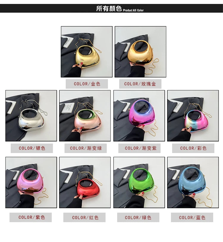 Hot Selling Women's Crossbody Bag 2025 New PVC Metallic Luster Half Moon Party Banquet Women's Bag Luxury Handbag Bolso De Mujer