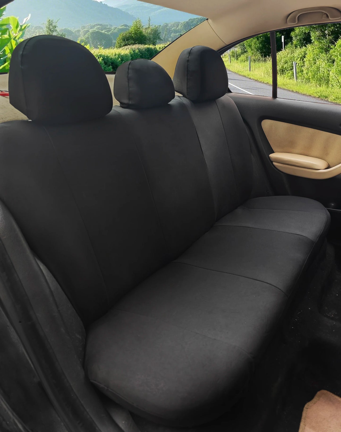 AUTO HIGH Universal Auto Seat Covers Full Set for Car Truck SUV Van Polyester Front & Rear Protector Black