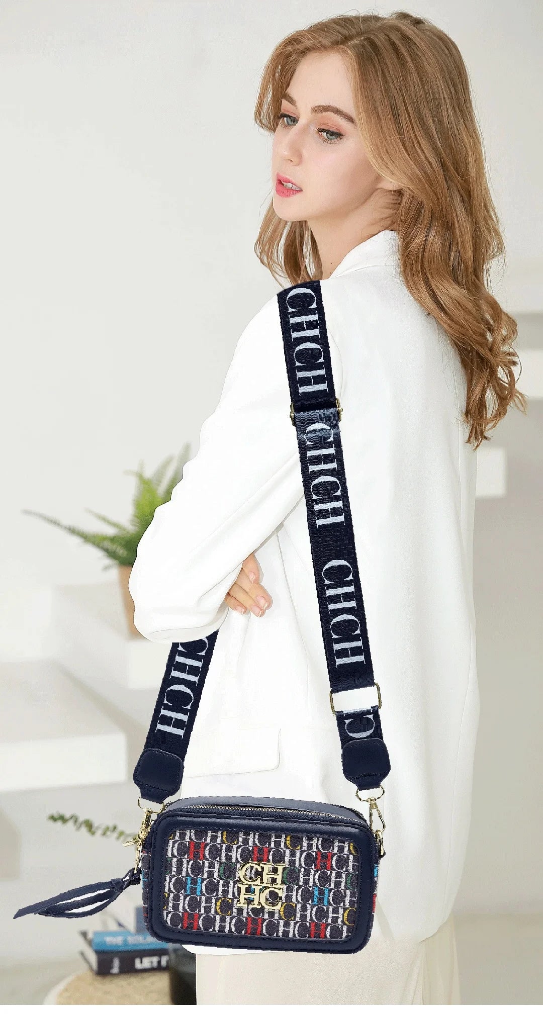 CH Women's Crossbody Bag Letter High Quality Bag Fashion Women's Elegant Shoulder Bag Square Design Solid Color Classic Trendy