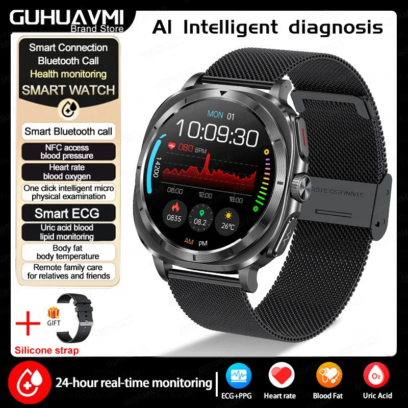 2025 New For Samsung Galaxy Watch 7 Blood Lipids Uric Acid Blood Pressure Body Analysis Smart Watch ECG+PPG Clock Smartwatch Men