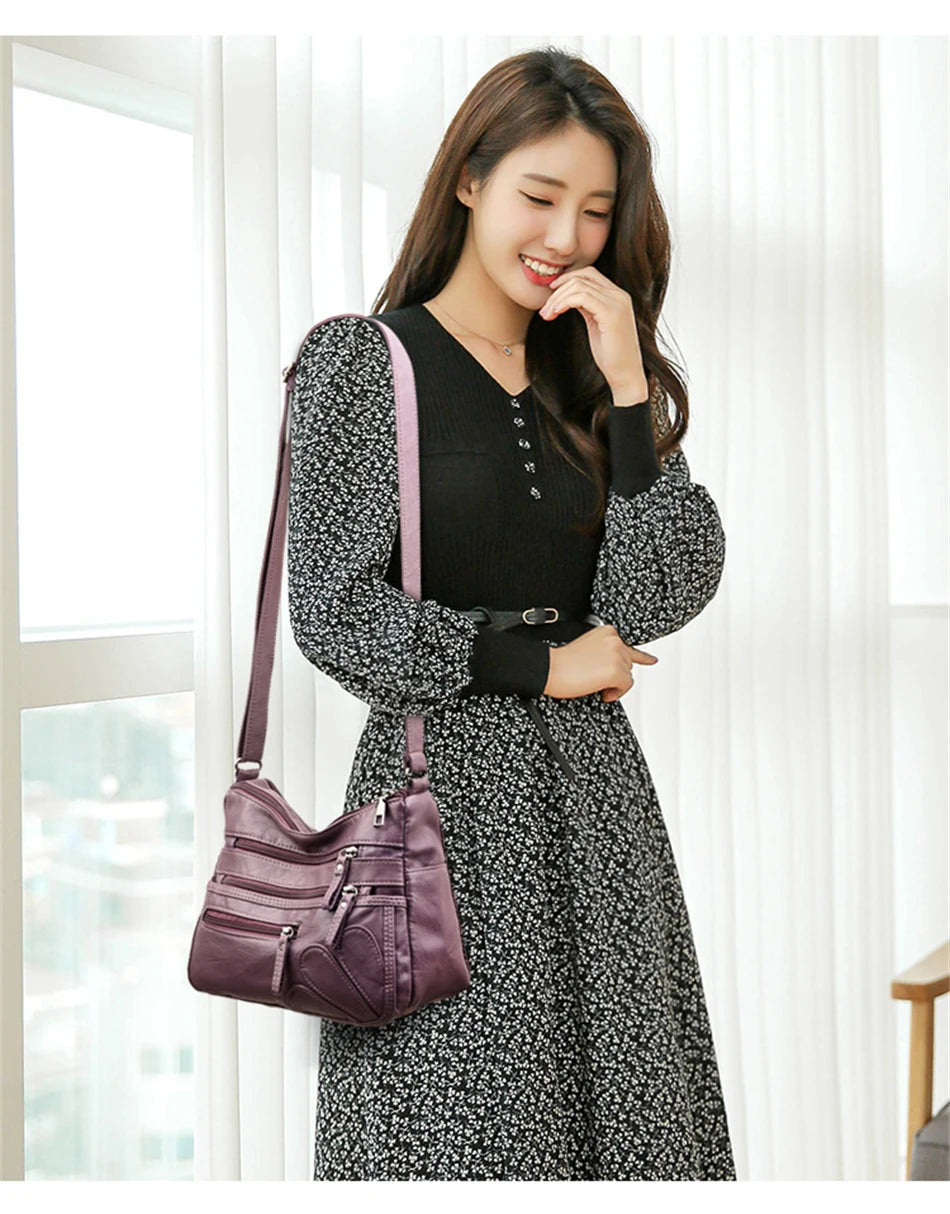 High Quality Women's Soft PU Leather Shoulder Bags Multi-Layer Pockets Classic Crossbody Bag Luxury Designer Handbags and Purses
