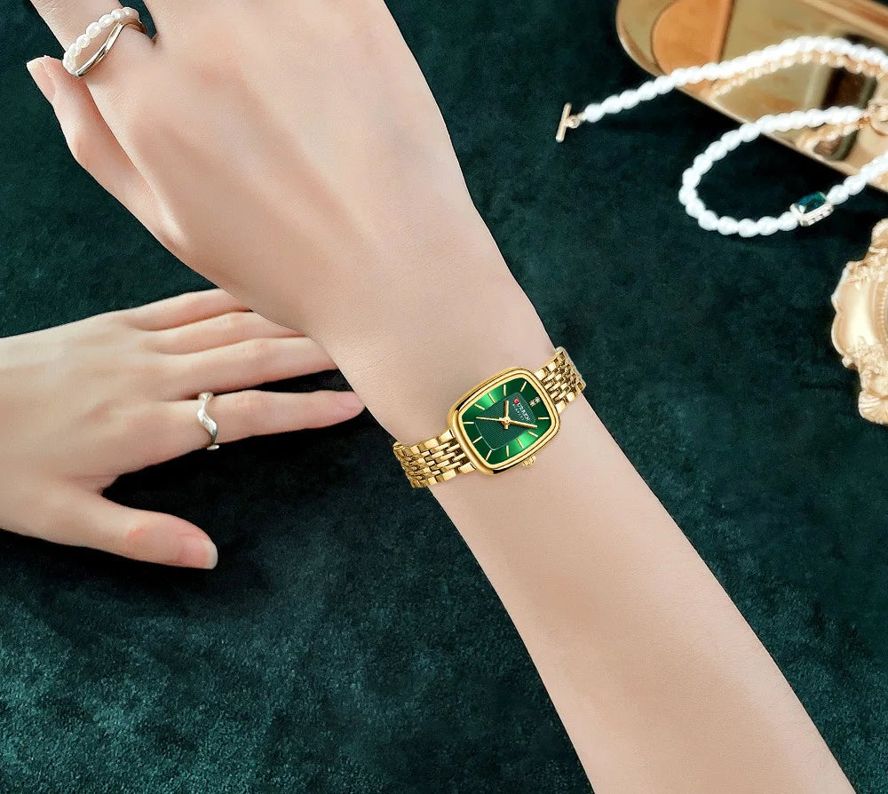 CURREN 9093 Fashion Quartz Women Watch Simple Elegant Square Dial Gold Stainless Steel Strap Waterproof Leisure Business Watches