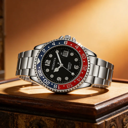 Business Men Classic Diver Style Watch Fixed Bezel Date Stainless Steel Strap Daily Life Waterproof Quartz Wristwatch