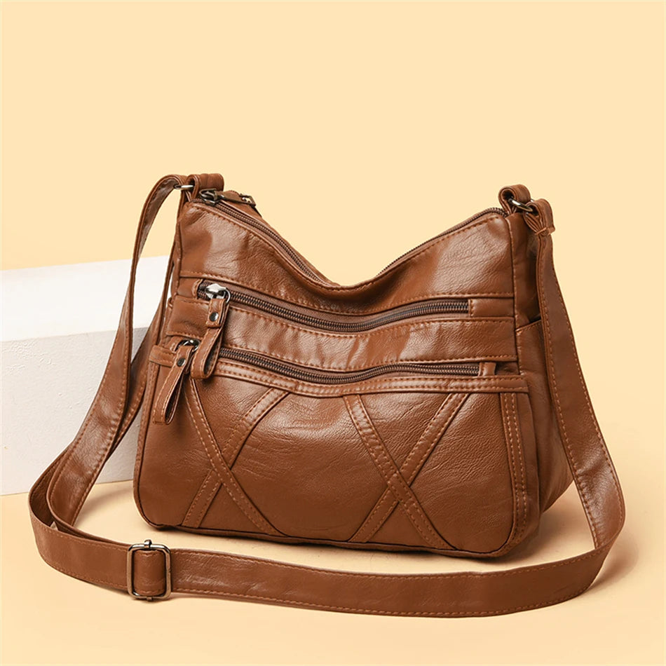 High Quality Women's Soft PU Leather Shoulder Bags Multi-Layer Pockets Classic Crossbody Bag Luxury Designer Handbags and Purses