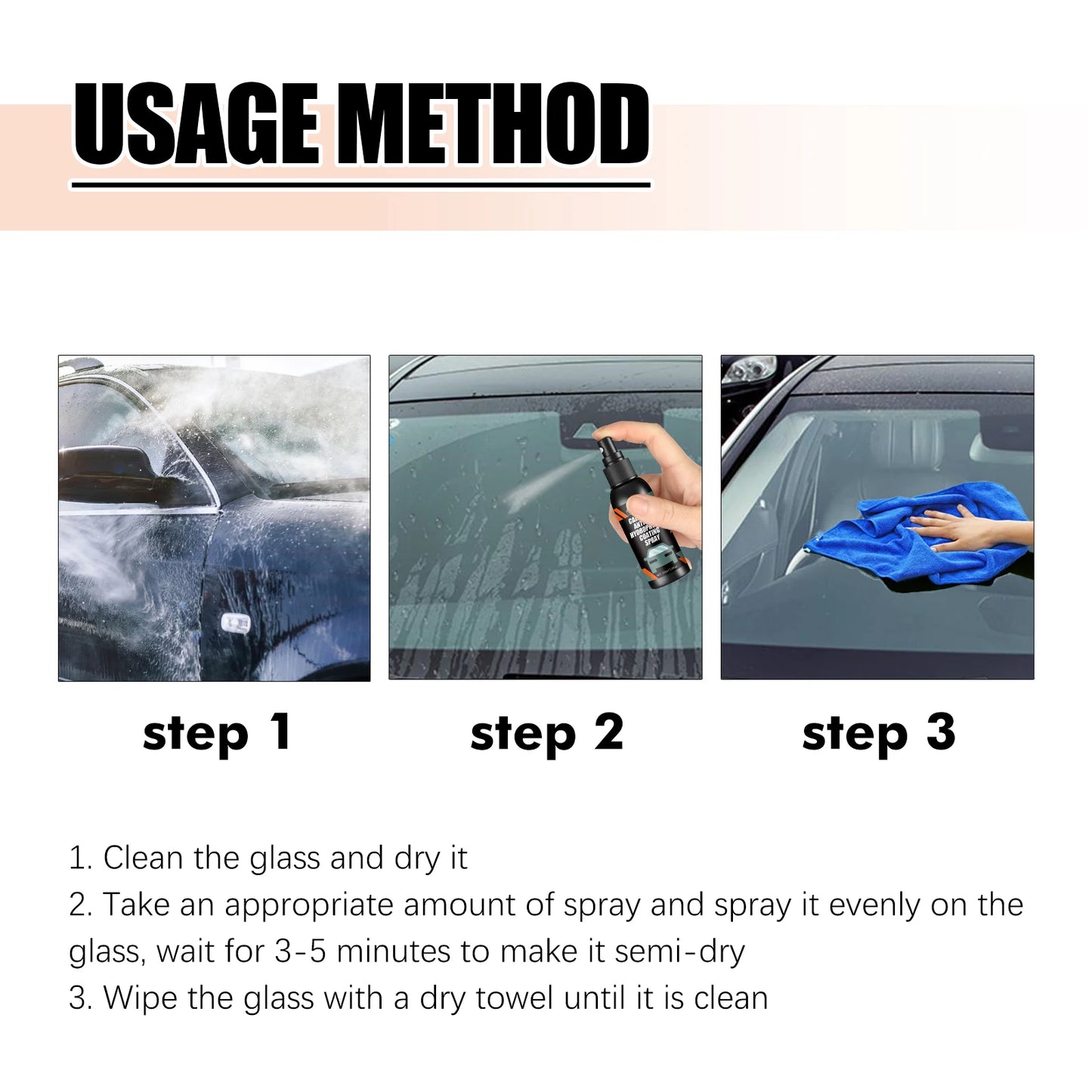 Hydrophobic Windshield Spray - Water Repellent Anti-Fog Coating for Car & Mirrors,Quick-Drying Streak-Free Protection & Cleaning