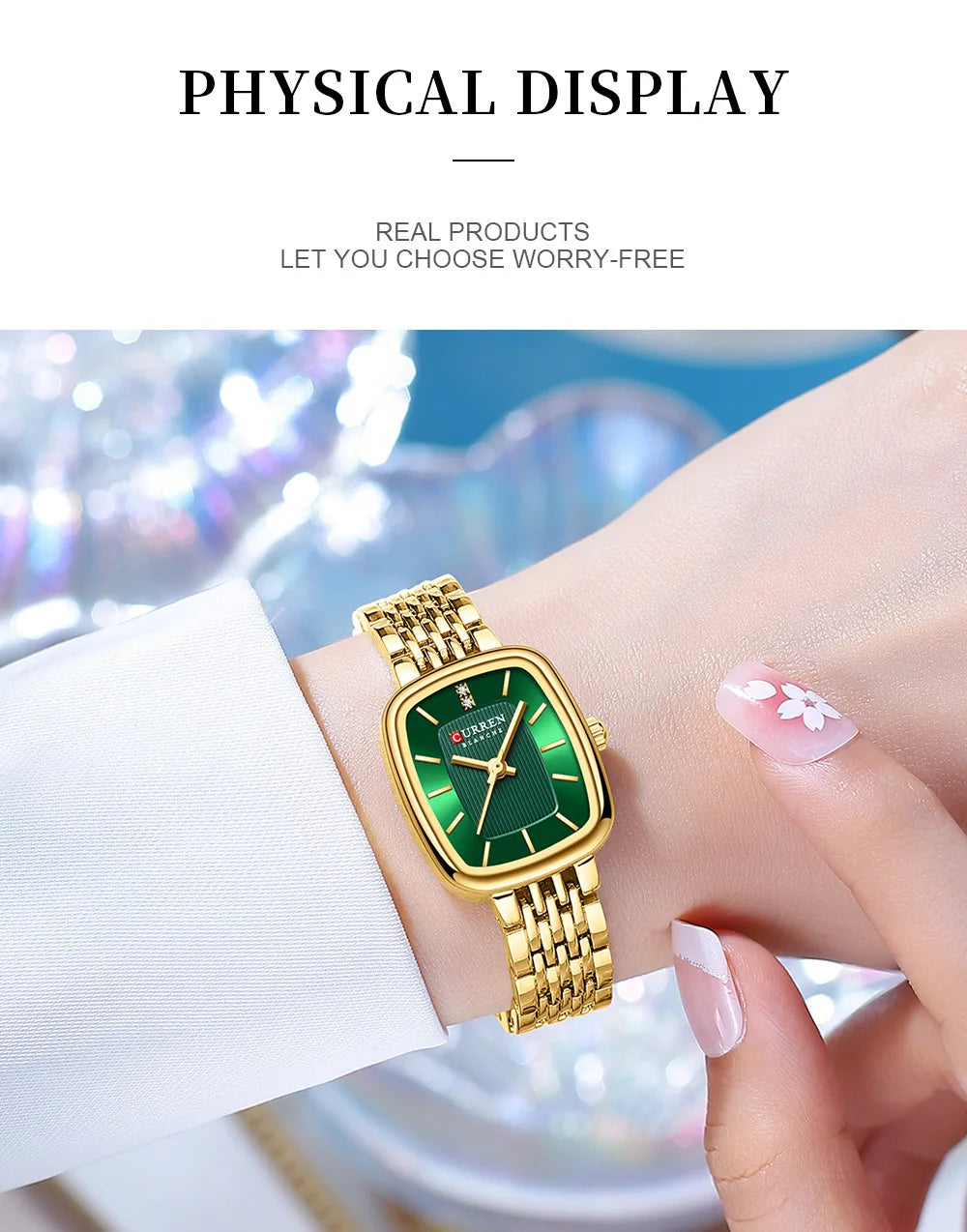 CURREN 9093 Fashion Quartz Women Watch Simple Elegant Square Dial Gold Stainless Steel Strap Waterproof Leisure Business Watches