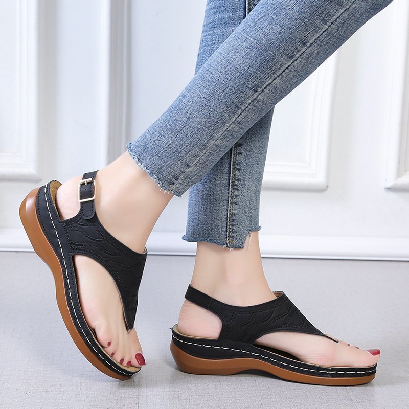 Lässige Sandalen Damen Keilabsatz Einfarbig Flip Flop Sandalen