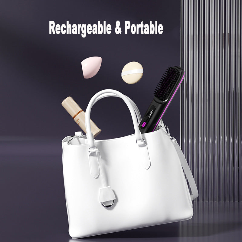 Trendy 2 In 1 Straight Hair Comb Wireless Hair Straightener Brush Hai