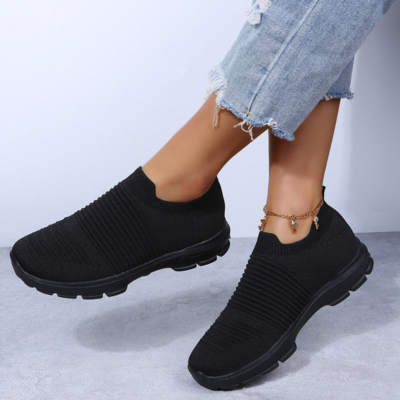 Stricksockenschuhe für Damen, bequem, atmungsaktiv, flache Schuhe, Laufschuhe