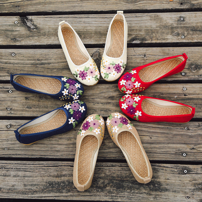 Ethnische Stil Bestickte Schuhe Flache Leinen Frauen