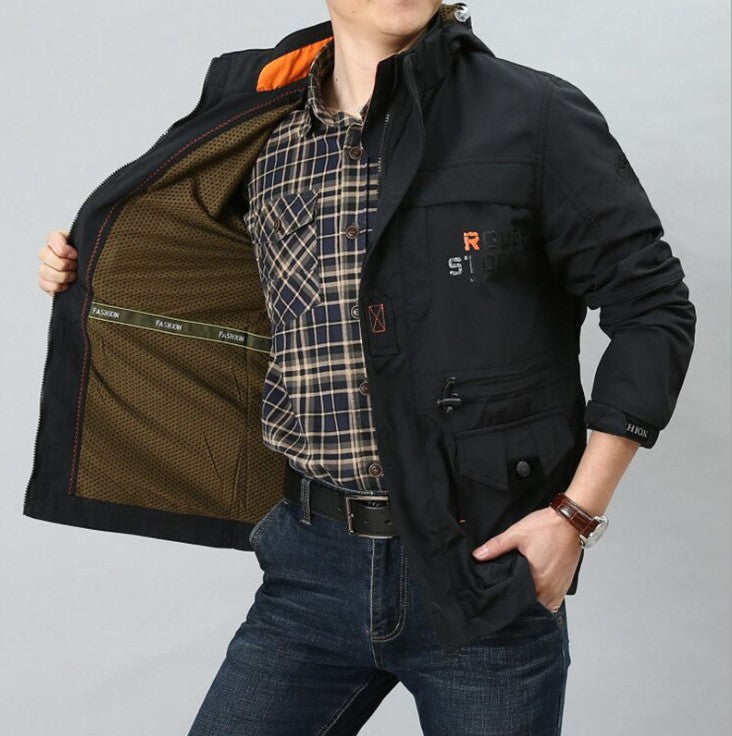 Chic Men'S Medium To Long Casual Outdoor Hooded Plus Size Jacket for