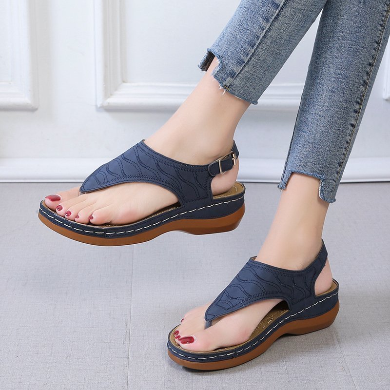 Lässige Sandalen Damen Keilabsatz Einfarbig Flip Flop Sandalen