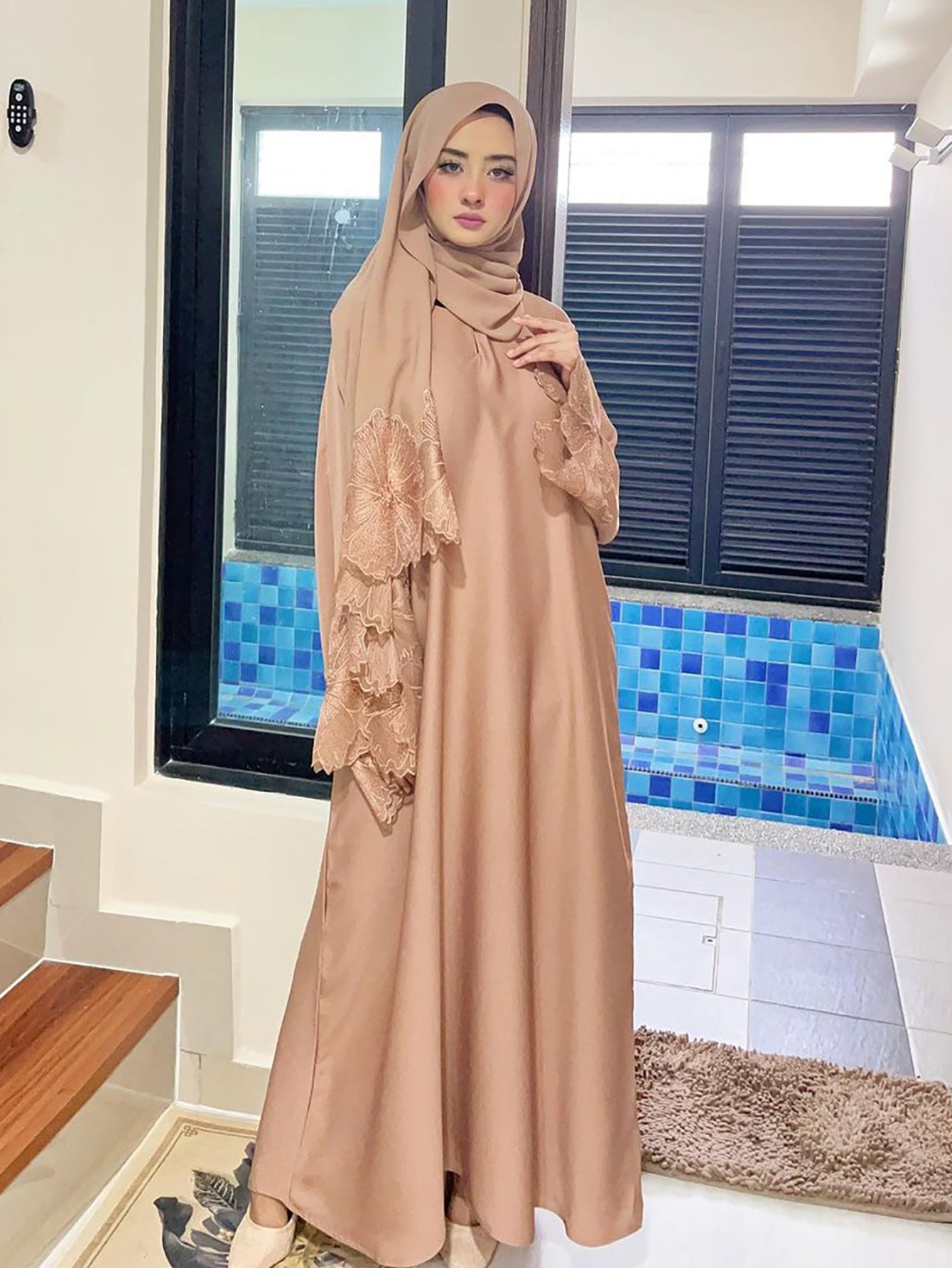 Robe musulmane pour femme, robe malaise indonésienne avec foulard