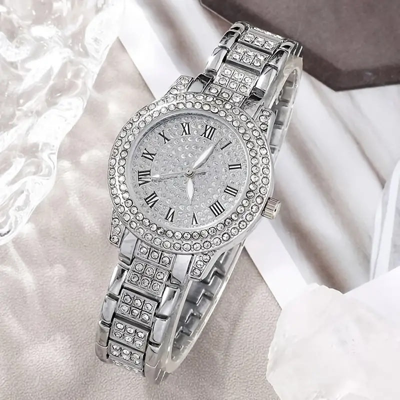 Damen Diamant Mode römische Quarzuhr fünfteiliges Set