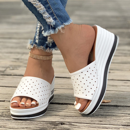 Fischmaul Keilsandalen Sommermode Hohldesign High Heels Slides Hausschuhe Lässige Strandschuhe für Frauen