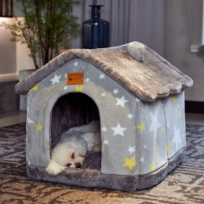 Niche pliable pour chien, lit pour chat, villa d'hiver, chenil, niche amovible, nid chaud, grotte fermée, canapé, fournitures pour animaux de compagnie