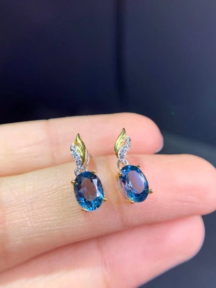 Natürliche London Blue Topas 925 Sterling Silber Ohrringe
