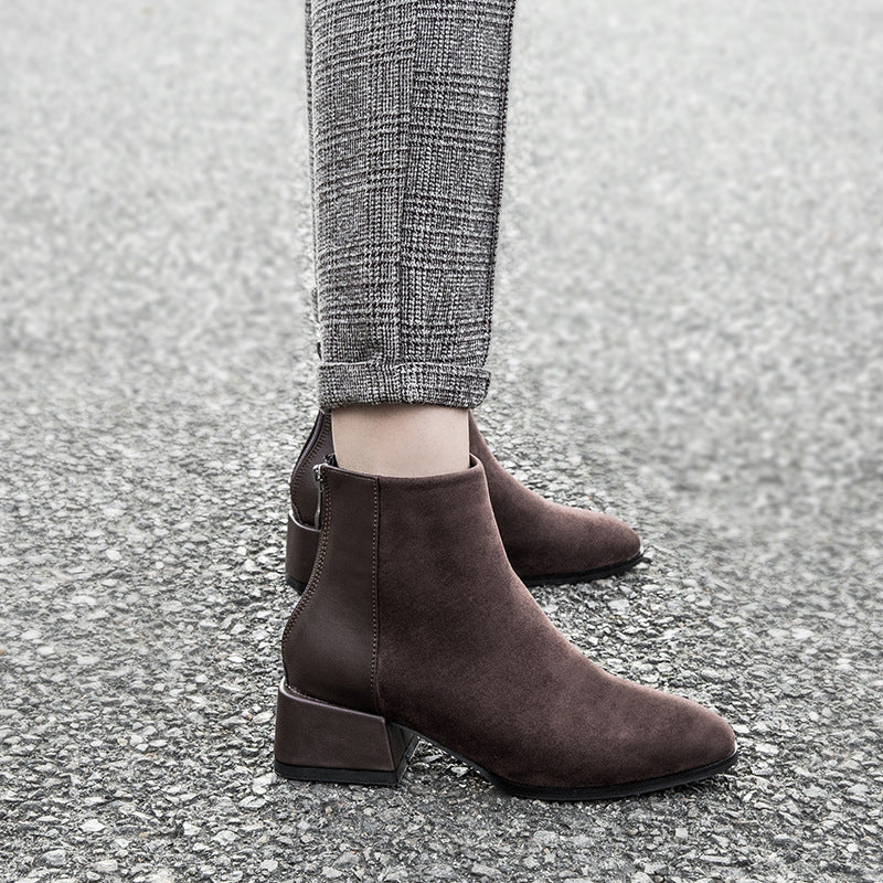 Retro Square Heel Spitzschuh Stiefeletten Mode Vielseitig Chelsea Boot Damenschuhe