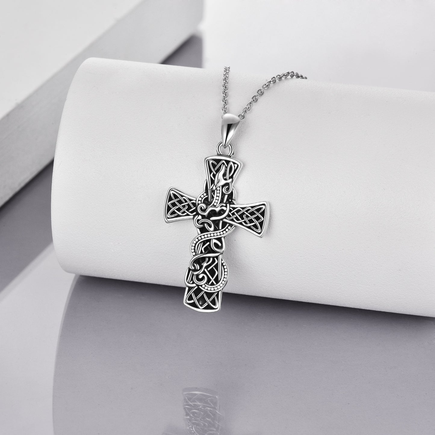 Luxury Cross Necklace Sterling Silver Cross Faith Celtic Dragon Jewel