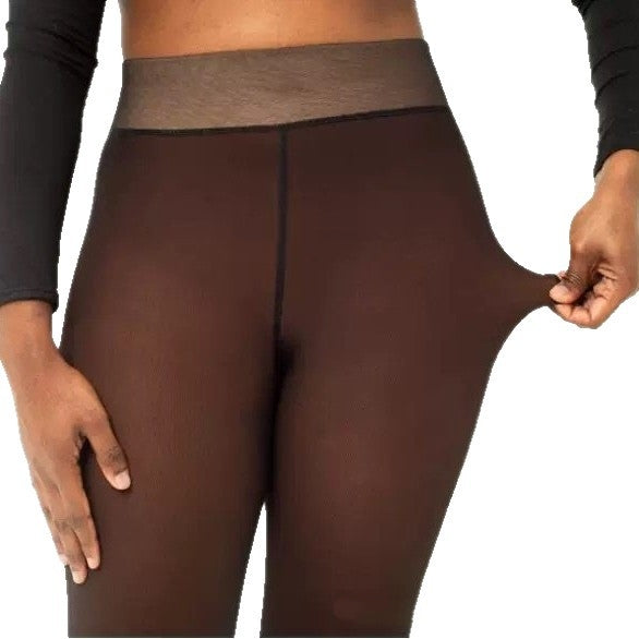 One-line True See-through Leggings Fleece-lined Warm Women's Outer Wear Pantyhose