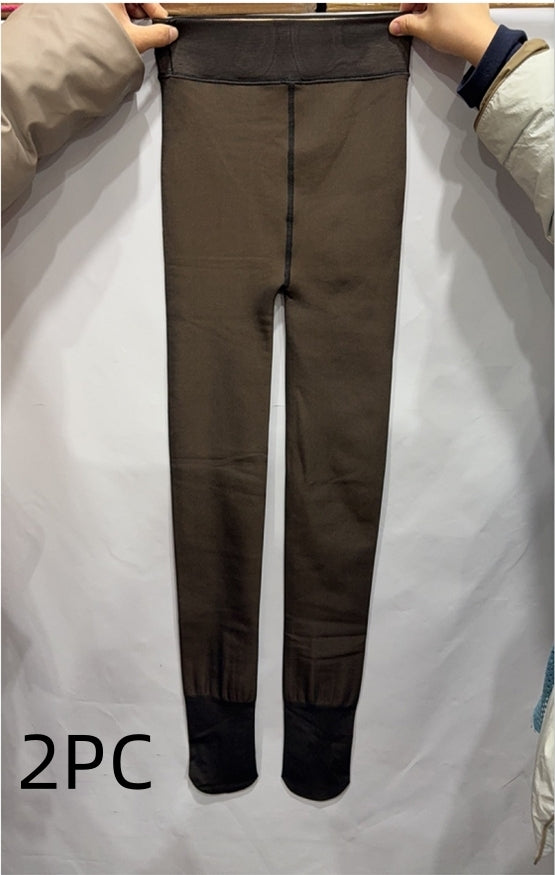 One-line True See-through Leggings Fleece-lined Warm Women's Outer Wear Pantyhose