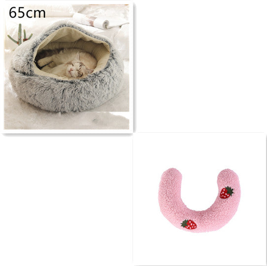 2 en 1 Lit pour chien et chat Lit d'hiver pour animaux de compagnie Lit rond en peluche Lit chaud Maison douce longue en peluche Produits pour animaux de compagnie