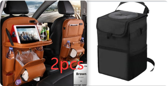 Trendy Pu Leather Car Storage Bag Multifunction Seat Back Tray Hangin