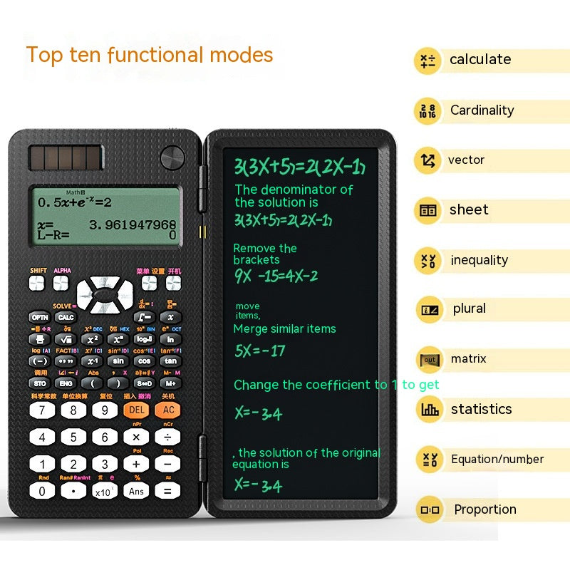 Calculatrices scientifiques pliables 2 en 1 avec tablette d'écriture, fonction d'apprentissage, calculatrices scientifiques de bureau pliables