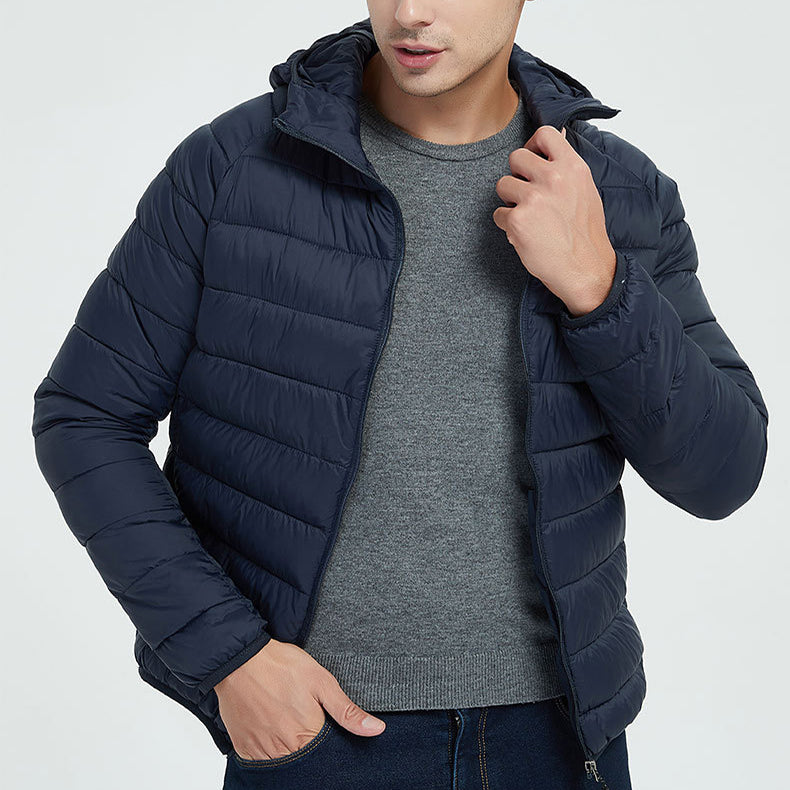 Herren Leichter Kapuzenmantel Winter Warme Einfarbige Reißverschlussjacke Modische Tragbare Oberbekleidung