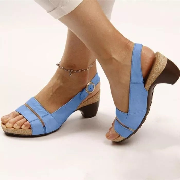 Knöchelriemen Sandalen Sommer Low Heel Peep Toe Schuhe Damen