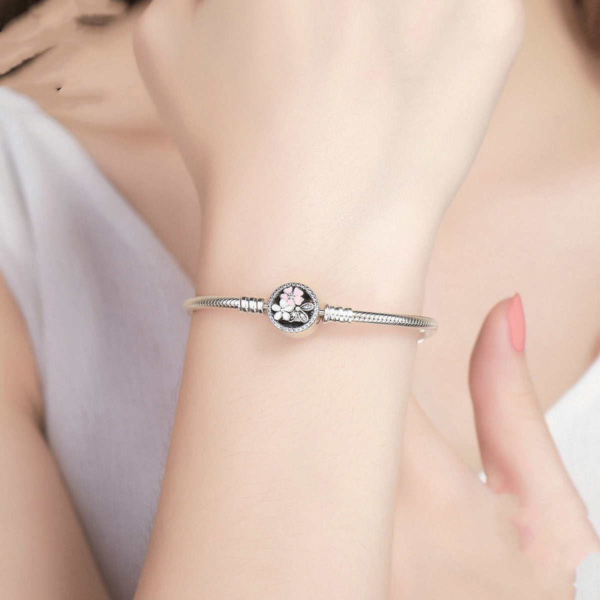 Poetisches Blumen S925 Silberarmband DIY Perlenarmband