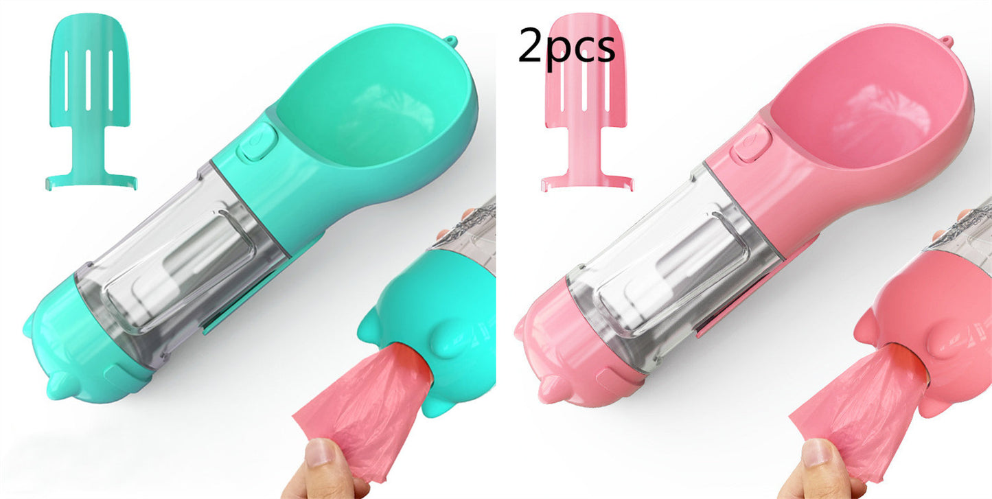Bouteille d'eau pour animaux de compagnie, gamelle, rangement de sacs poubelles, portable pour voyage en extérieur, bouteille d'eau 3-en-1 pour chien