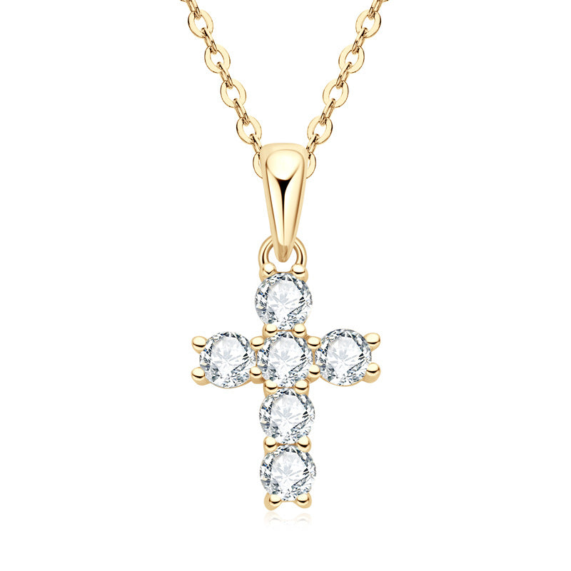 925 Sterling Silver Diamond Cross Necklace for Women