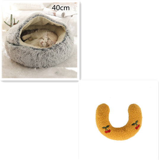 2 en 1 Lit pour chien et chat Lit d'hiver pour animaux de compagnie Lit rond en peluche Lit chaud Maison douce longue en peluche Produits pour animaux de compagnie