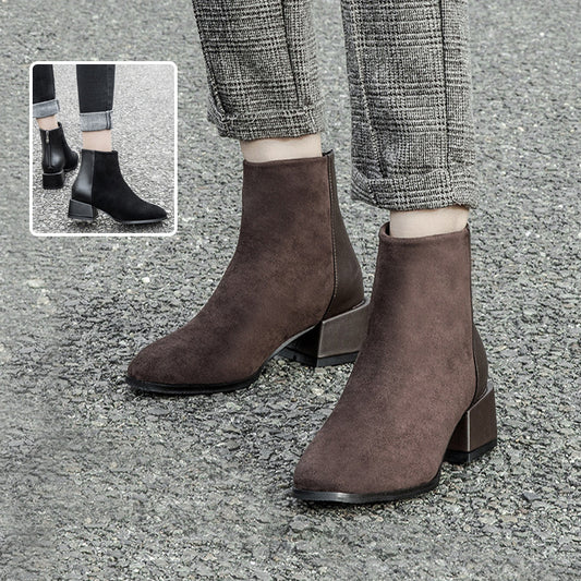 Retro Square Heel Spitzschuh Stiefeletten Mode Vielseitig Chelsea Boot Damenschuhe