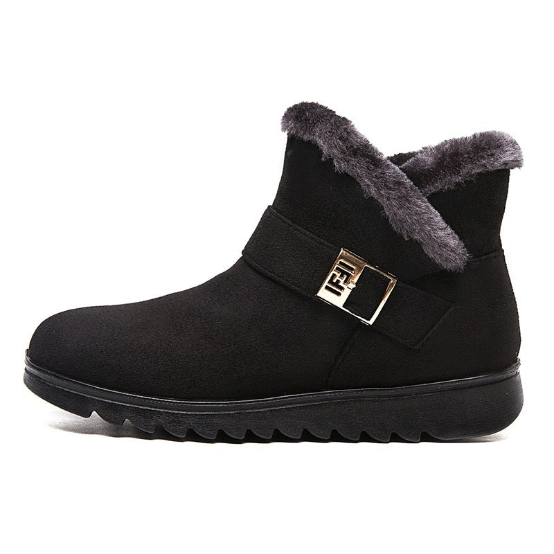 Winterstiefel Damen Warm Plüsch Schneestiefel Reißverschluss Komfort Flats Schuhe