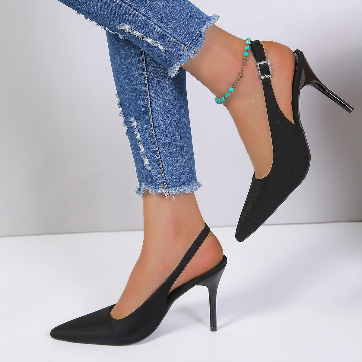 Sandales à bout pointu et boucle, chaussures d'été à talons aiguilles pour femmes