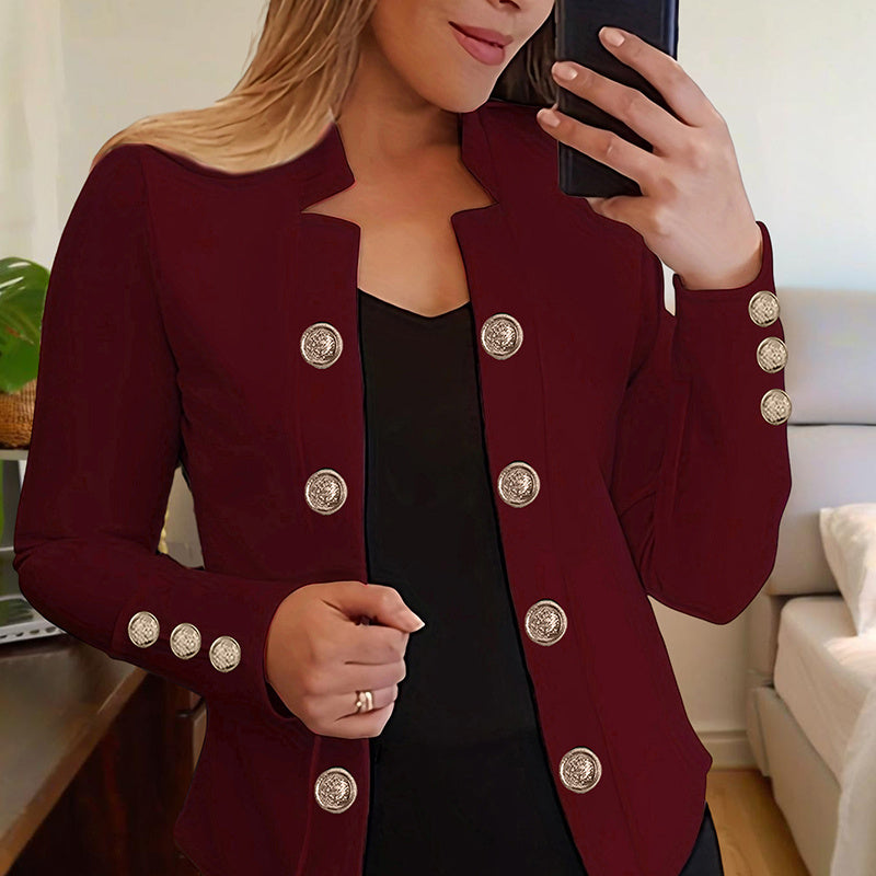 Plus Size Women's Solid Color Double Breasted Long Sleeve Top - Button Cuff Casual & Office Wear