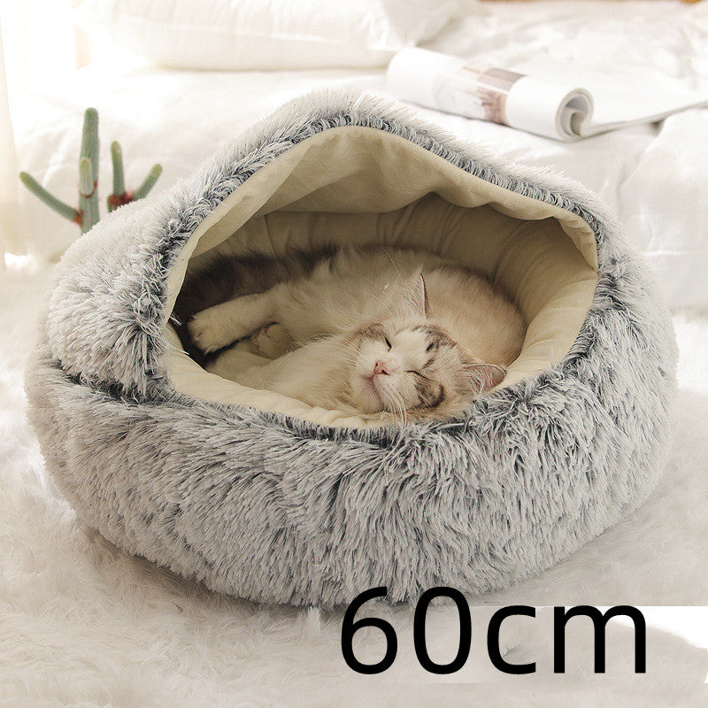 2 en 1 Lit pour chien et chat Lit d'hiver pour animaux de compagnie Lit rond en peluche Lit chaud Maison douce longue en peluche Produits pour animaux de compagnie