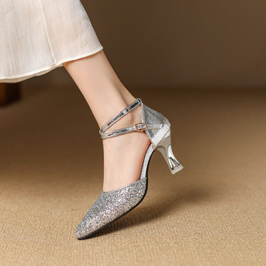 Chaussures à talons hauts pour femmes, sandales à bout pointu et à brides