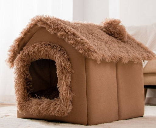Niche pliable pour chien, lit pour chat, villa d'hiver, chenil, niche amovible, nid chaud, grotte fermée, canapé, fournitures pour animaux de compagnie