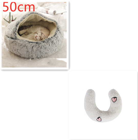 2 en 1 Lit pour chien et chat Lit d'hiver pour animaux de compagnie Lit rond en peluche Lit chaud Maison douce longue en peluche Produits pour animaux de compagnie