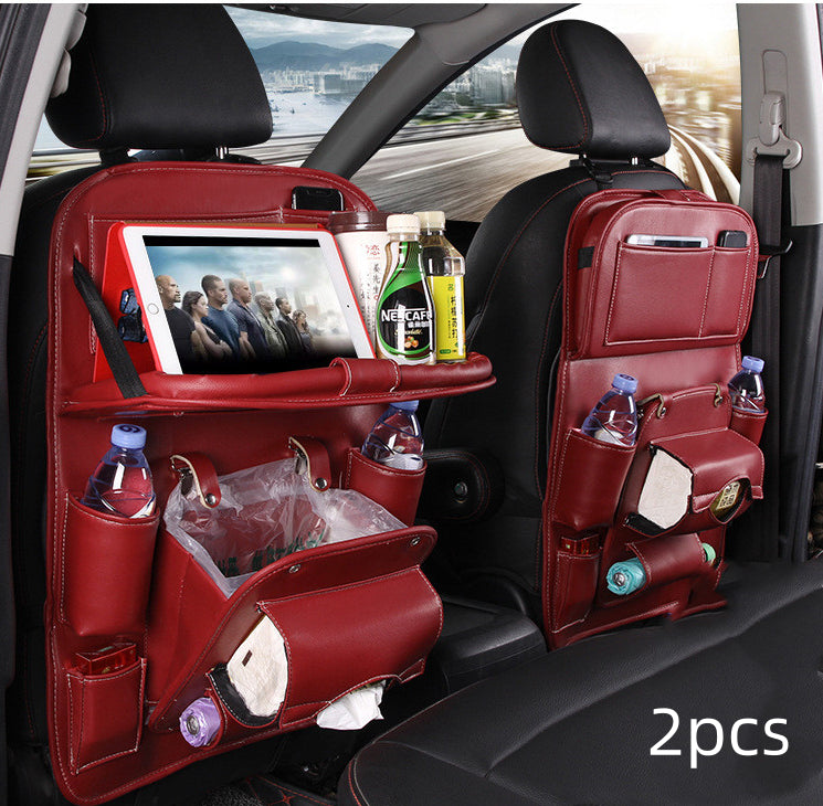 Trendy Pu Leather Car Storage Bag Multifunction Seat Back Tray Hangin