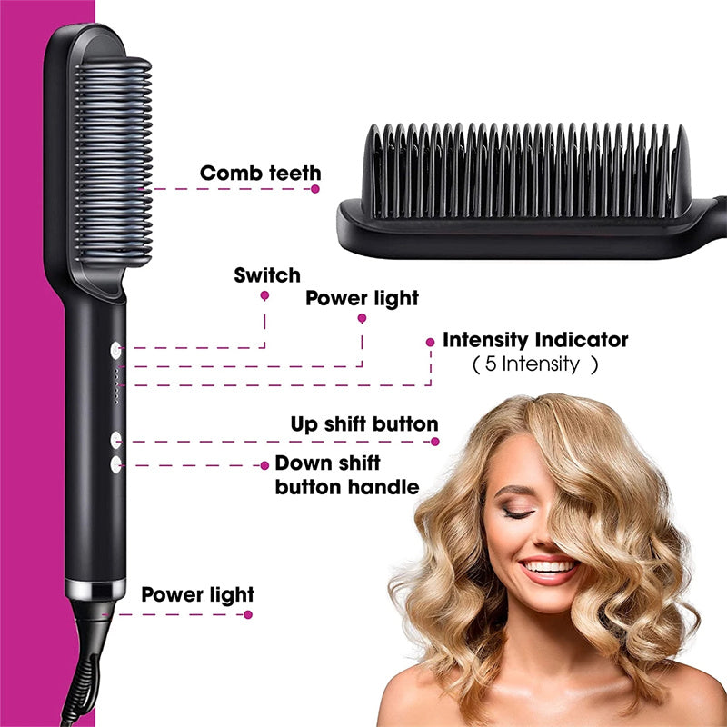 Nouveau peigne chaud lisseur 2 en 1 avec ion négatif et brosse à cheveux électrique double usage