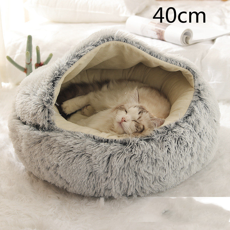2 en 1 Lit pour chien et chat Lit d'hiver pour animaux de compagnie Lit rond en peluche Lit chaud Maison douce longue en peluche Produits pour animaux de compagnie