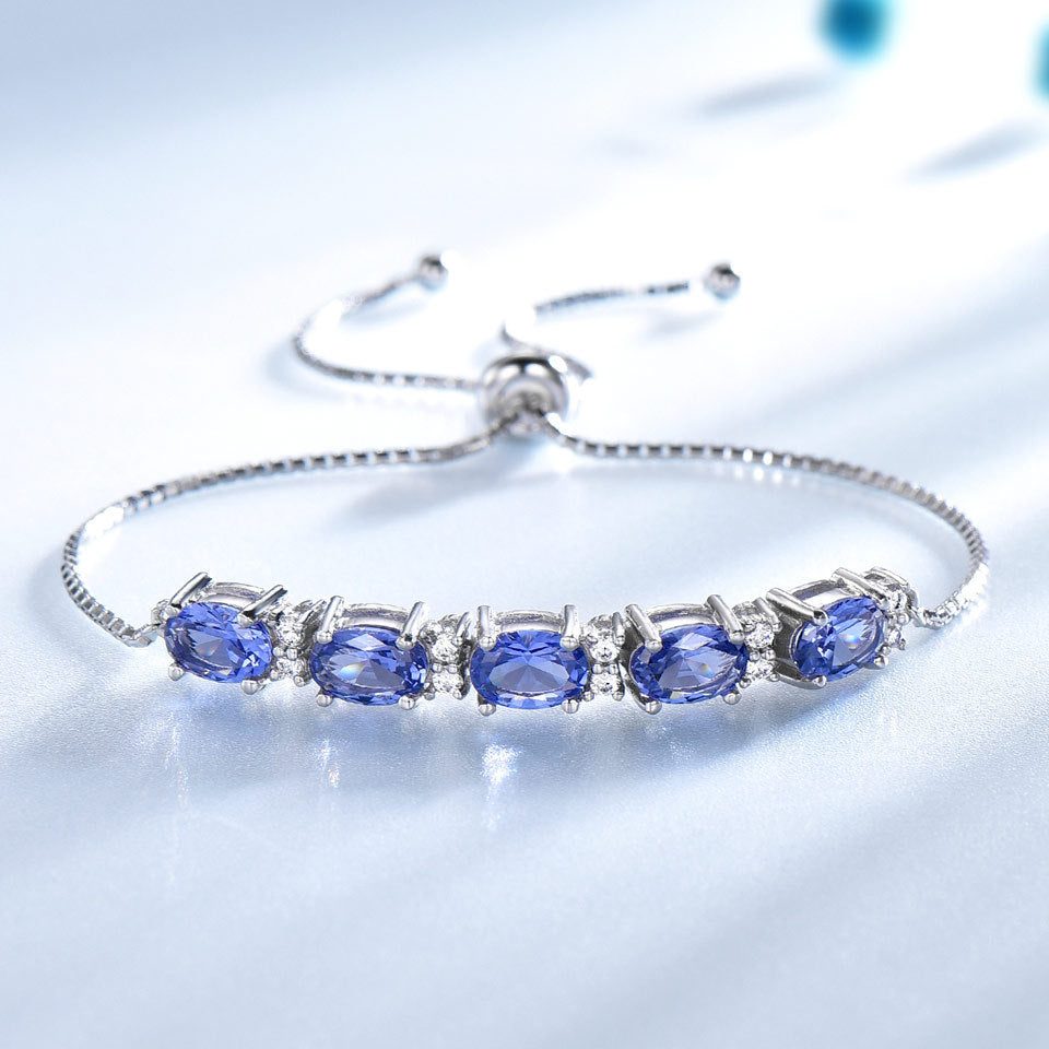 Stylish Bracelets For Women Gemstone Blue Topaz Adjustable Chain Link