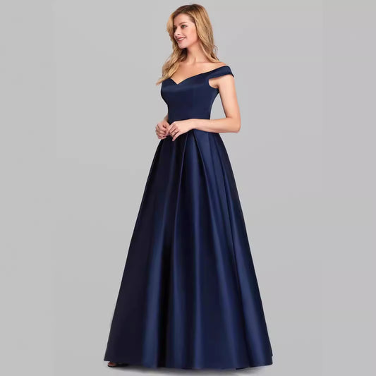 V-Ausschnitt Einfarbig Langes Vintage-Abendkleid