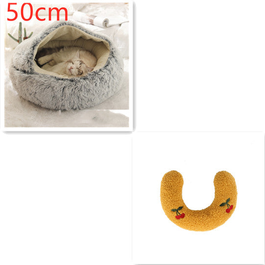 2 en 1 Lit pour chien et chat Lit d'hiver pour animaux de compagnie Lit rond en peluche Lit chaud Maison douce longue en peluche Produits pour animaux de compagnie